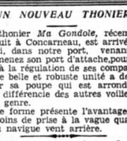 Arrivée de 'Ma Gondole' à Concarneau<br>Source : site Bagou Coz / La Dépêche du Finistère, 25 juin 1939
